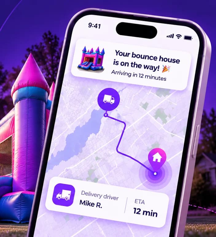 A phone showing a live map with the delivery truck 12 minutes away