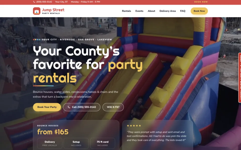 Jump Street Party Rentals: sample website design