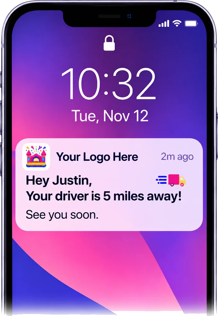 A lock screen notification saying the driver is 5 miles away