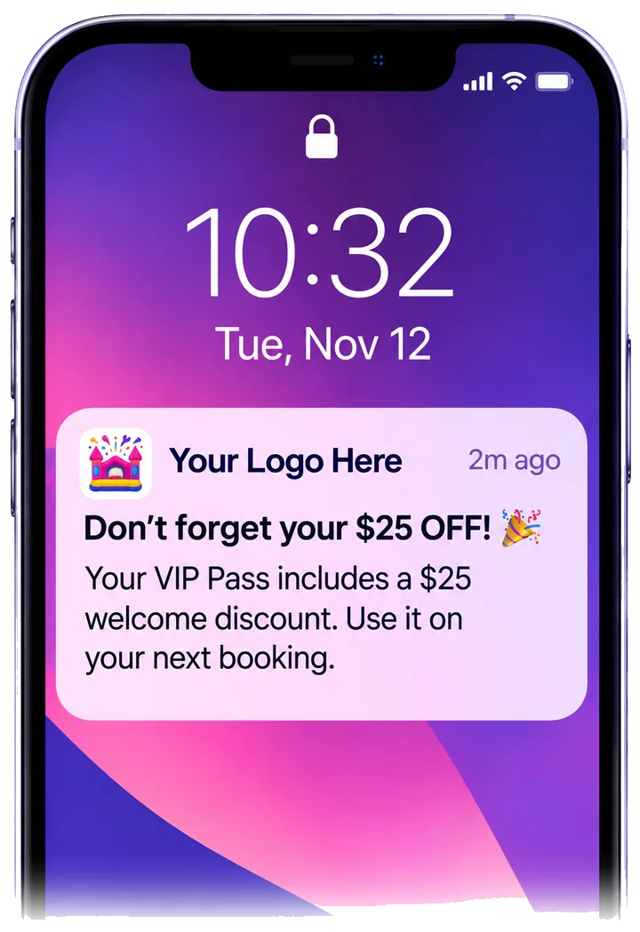 A lock screen notification about a $25 VIP discount